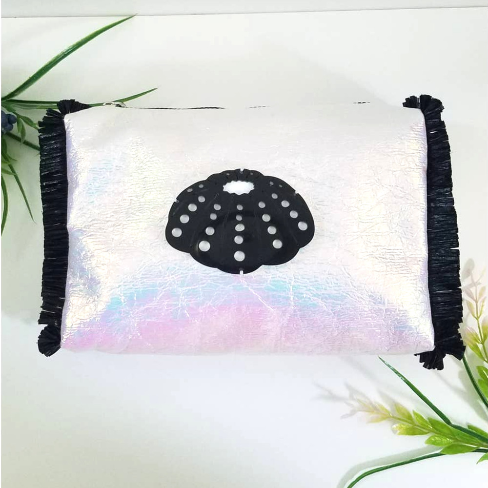 KOKU Iridiscent Clamshell Fringe Melissa Beauty Makeup Bag Clutch NWT $125 New